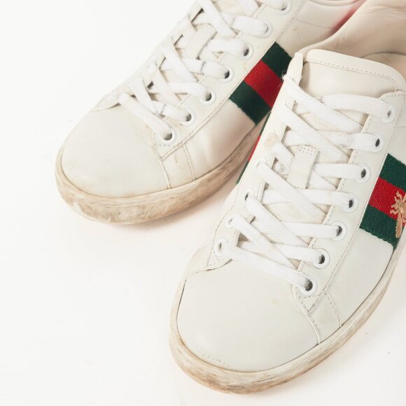 Gucci Ace Bee White Leather Lace-Up Sneakers - Picture 5 of 9